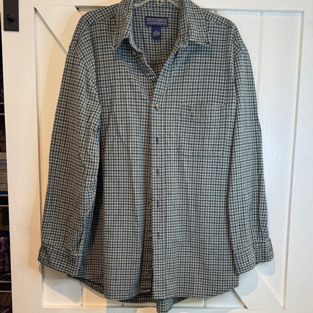 Newton Green and White Plaid Casual Button-Down Shirt